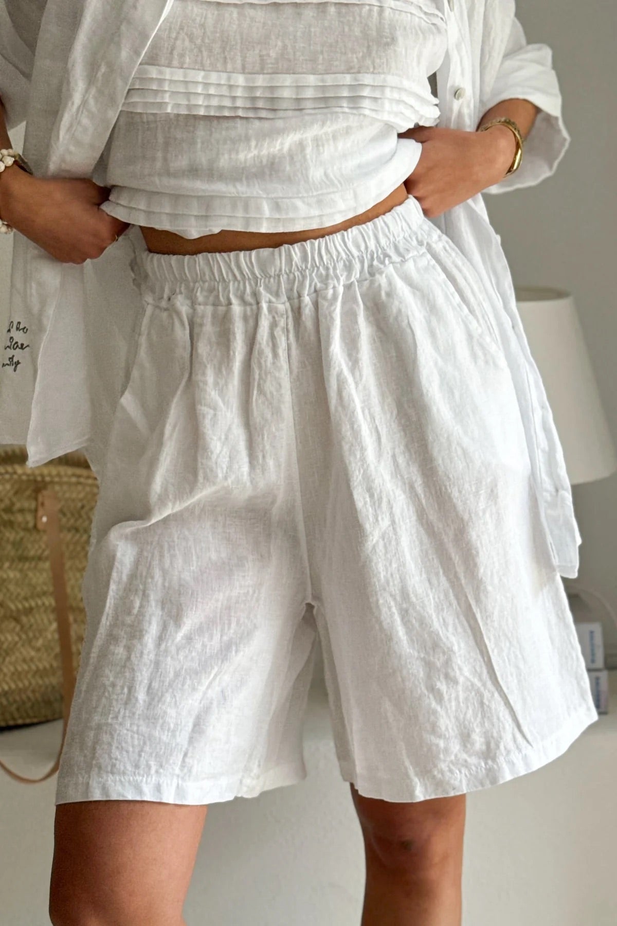 SHORTS LINEN, RIVIERA - WHITE