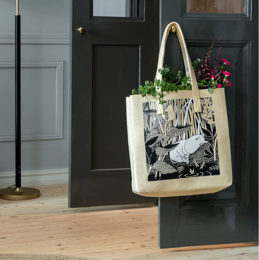 MOOMIN TOTE BAG - THE POND, BEIGE/BLACK