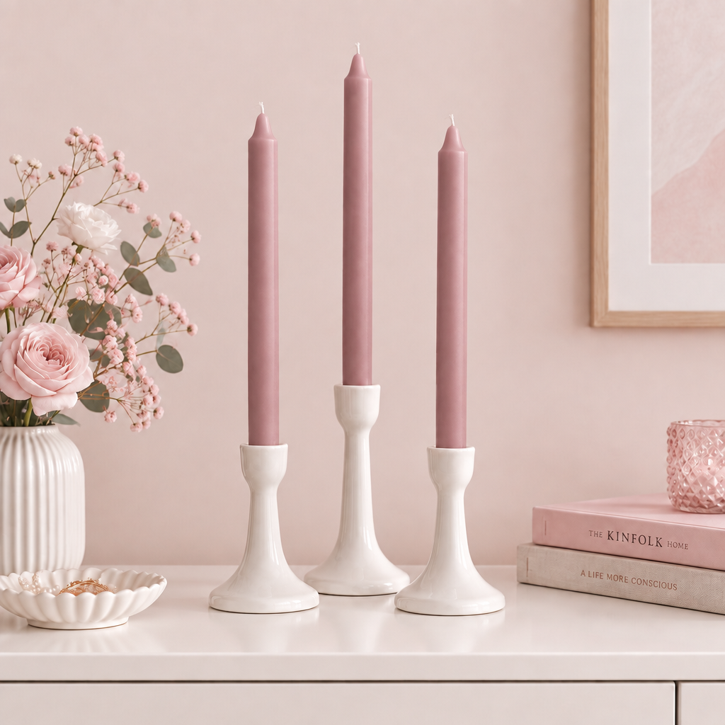 DANISH CANDLE, PILLAR - SOFT ROSE 10"H