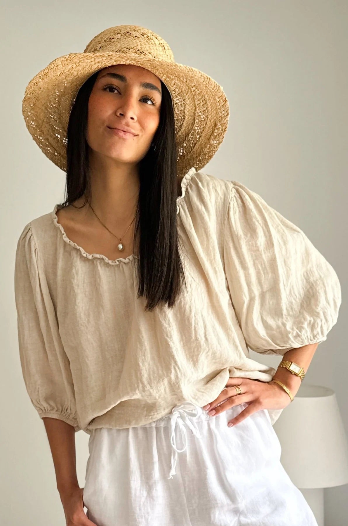 SHIRT LINEN, SOLITA - SAND