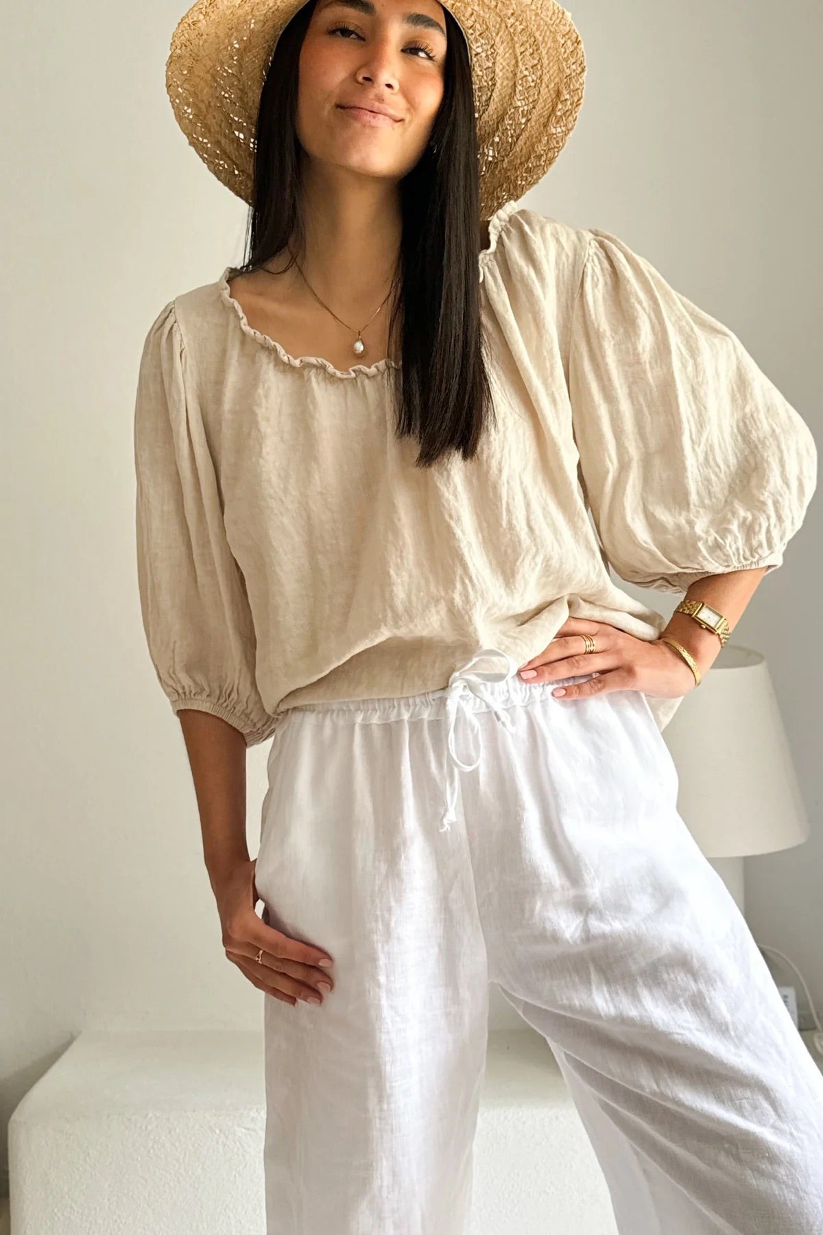 SHIRT LINEN, SOLITA - SAND