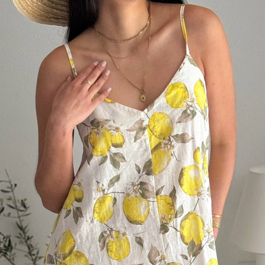 DRESS LINEN, SUNNY ESCAPE - LEMON PRINT