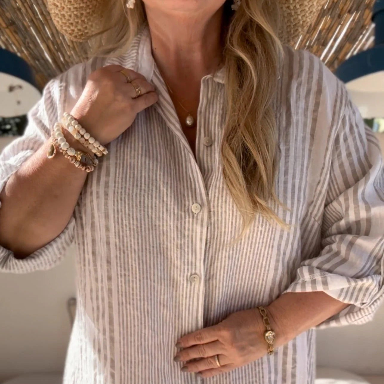 DRESS LINEN, VACATION - BEIGE STRIPE