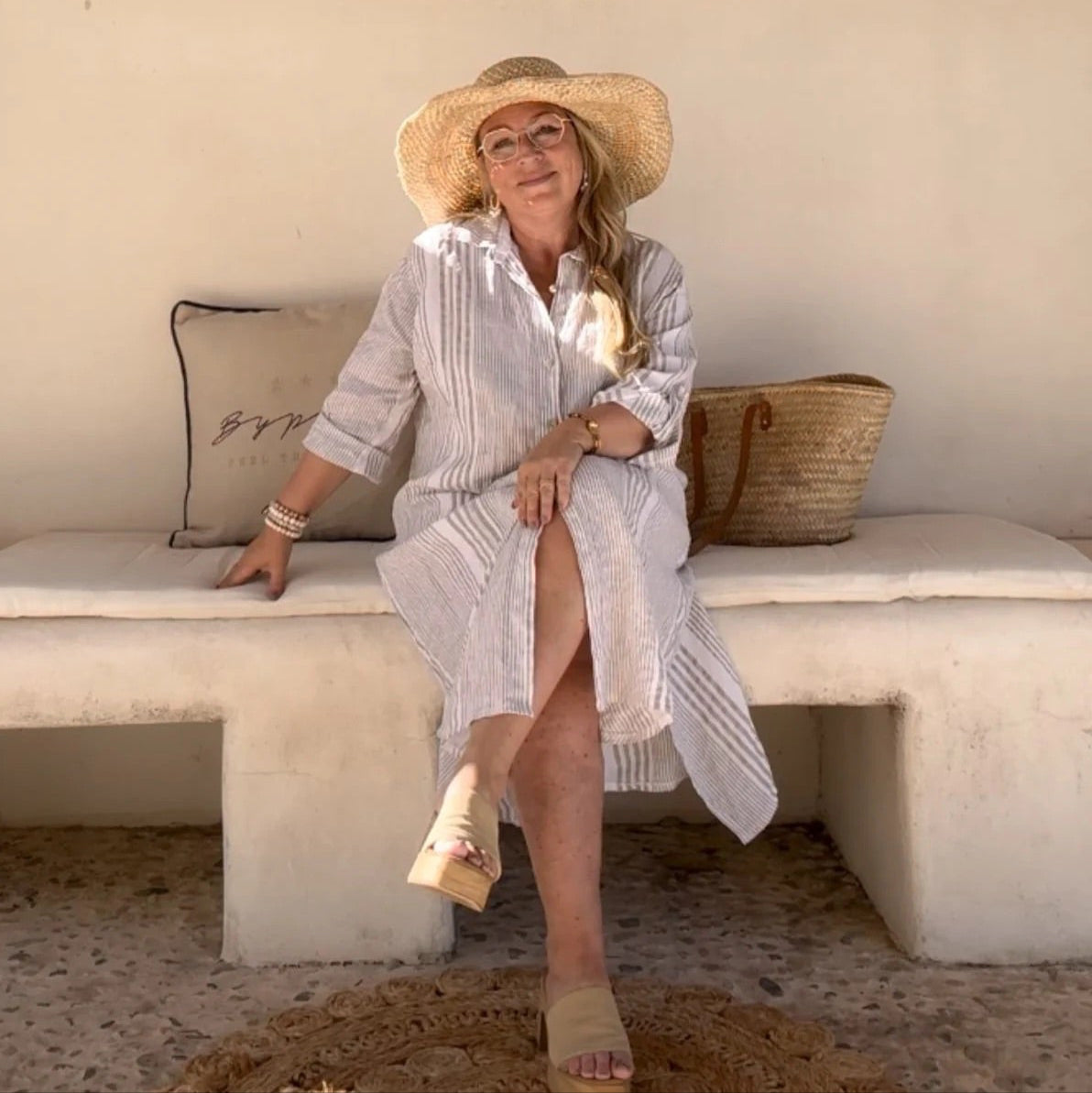 DRESS LINEN, VACATION - BEIGE STRIPE