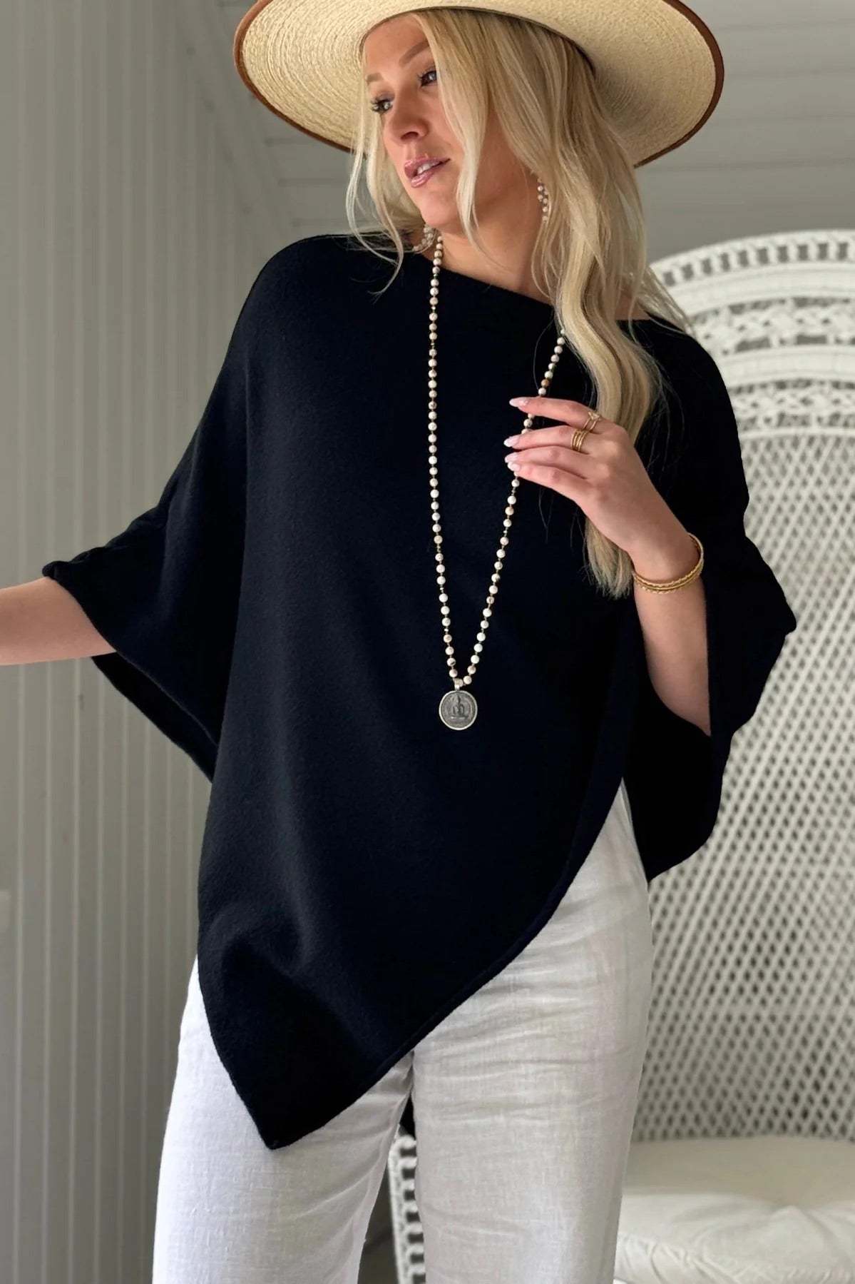 PONCHO, ZELIE - VISCOSE, BLACK