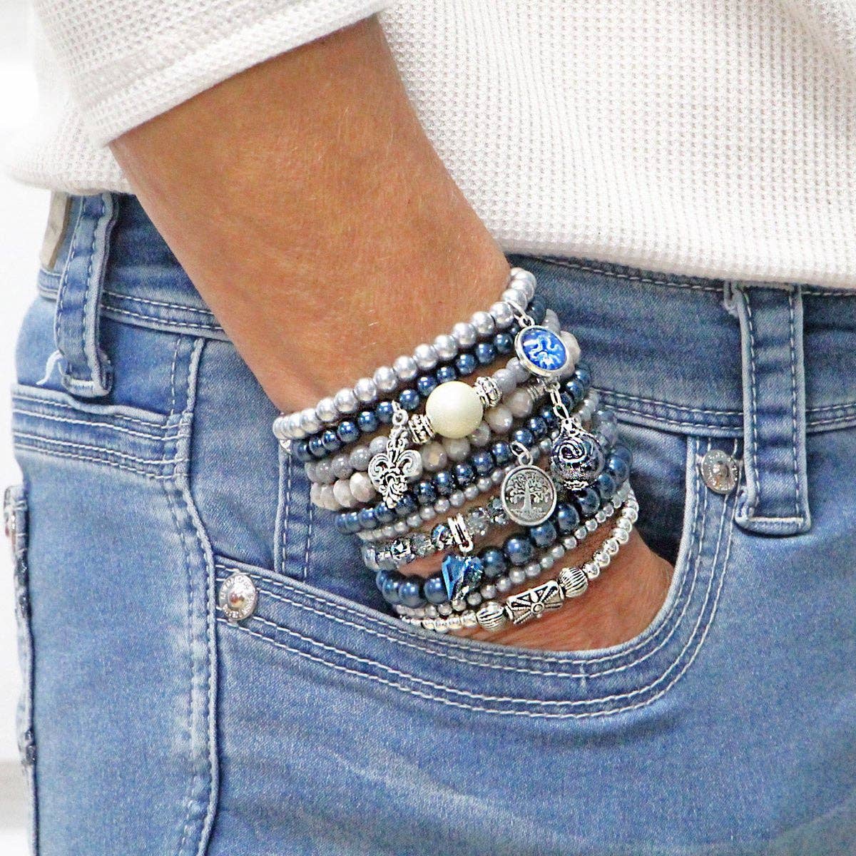 BRACELETS, SET of 10 - DENIM
