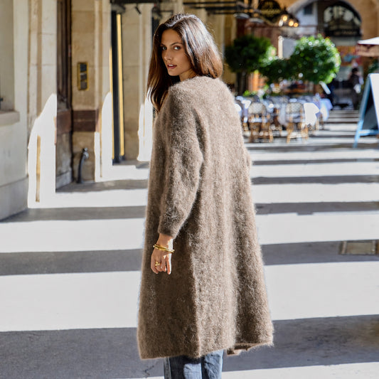 CARDIGAN, LONG - KID MOHAIR, TAUPE