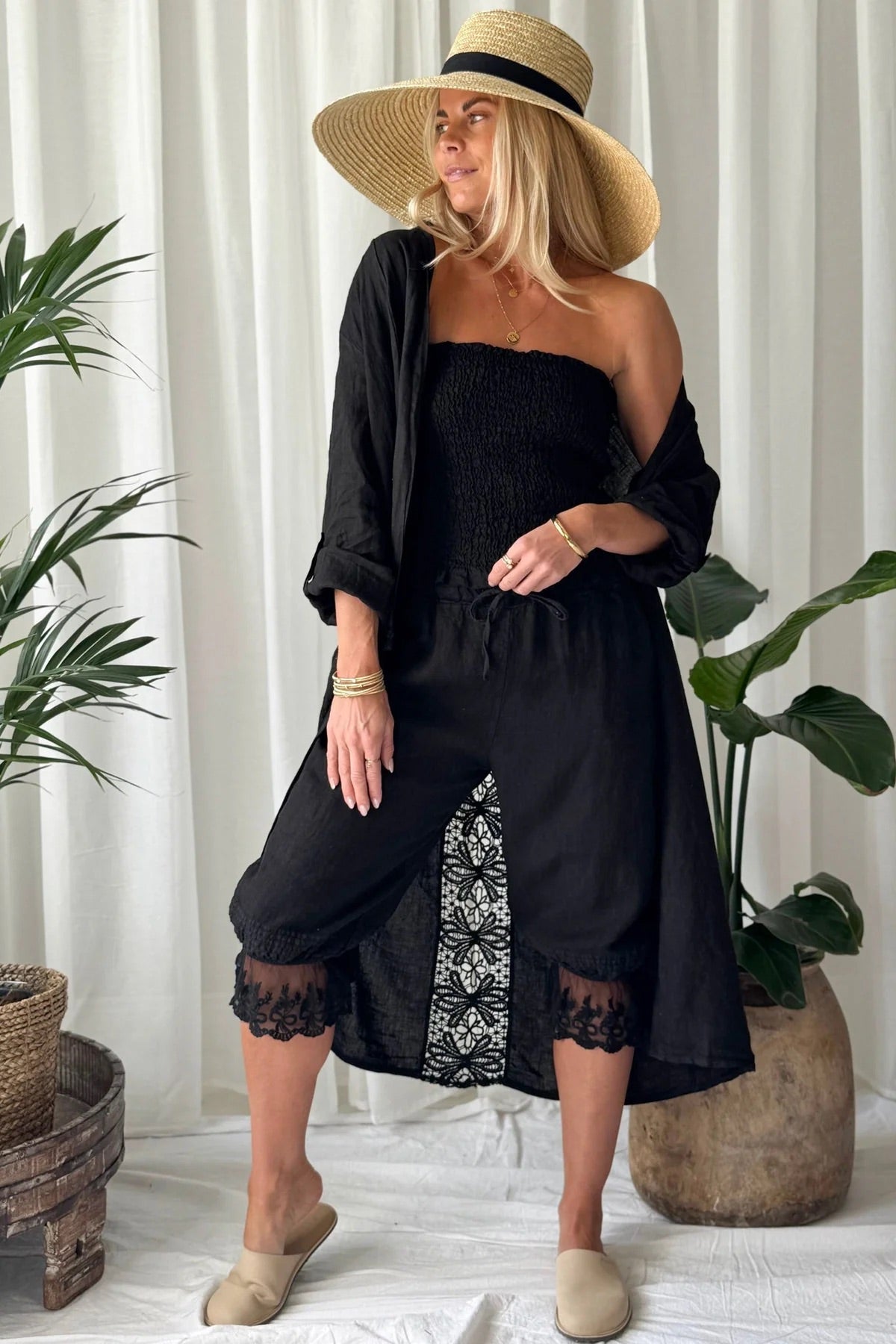 TOP LINEN, CORA - BLACK