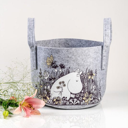 MOOMIN BASKET, FLOWER FIELD - GREY, MEDIUM