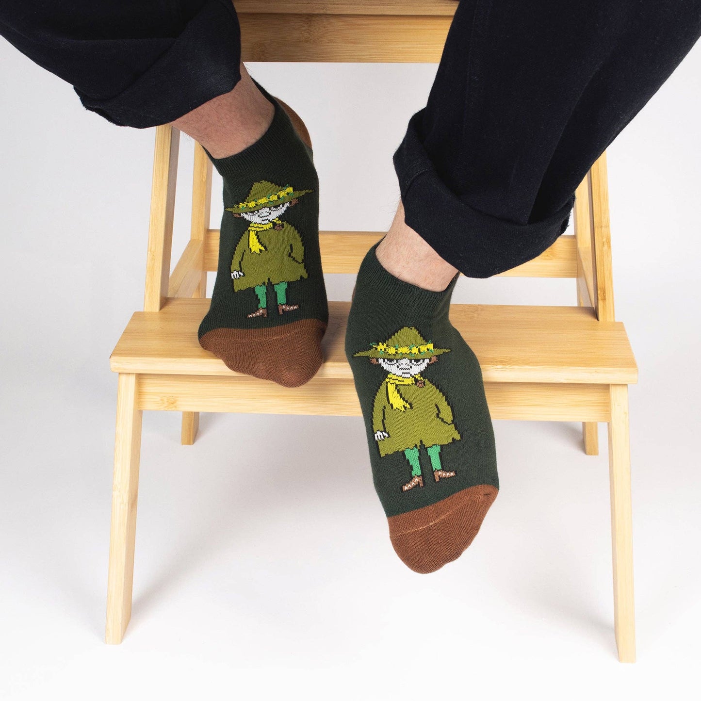 MOOMIN MEN'S ANKLE SOCKS, SNUFKIN - GREEN/BROWN