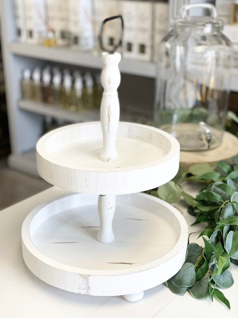 2-TIER DECORATIVE TRAY - WHITE