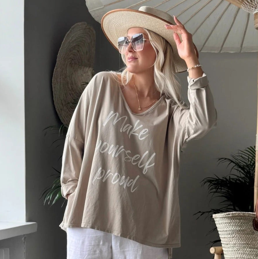 T-SHIRT (LONG SLEEVE), MAKE YOURSELF PROUD - CASHMERE