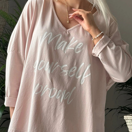 T-SHIRT (LONG SLEEVE), MAKE YOURSELF PROUD - LIGHT PINK