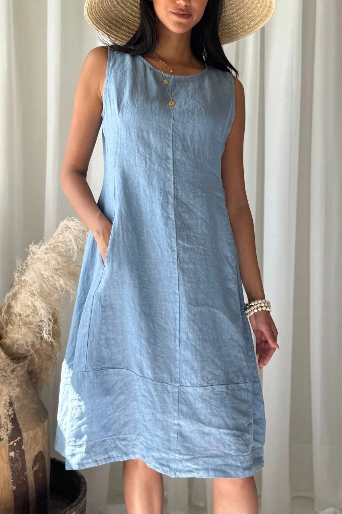 DRESS LINEN, SALMA - DENIM BLUE
