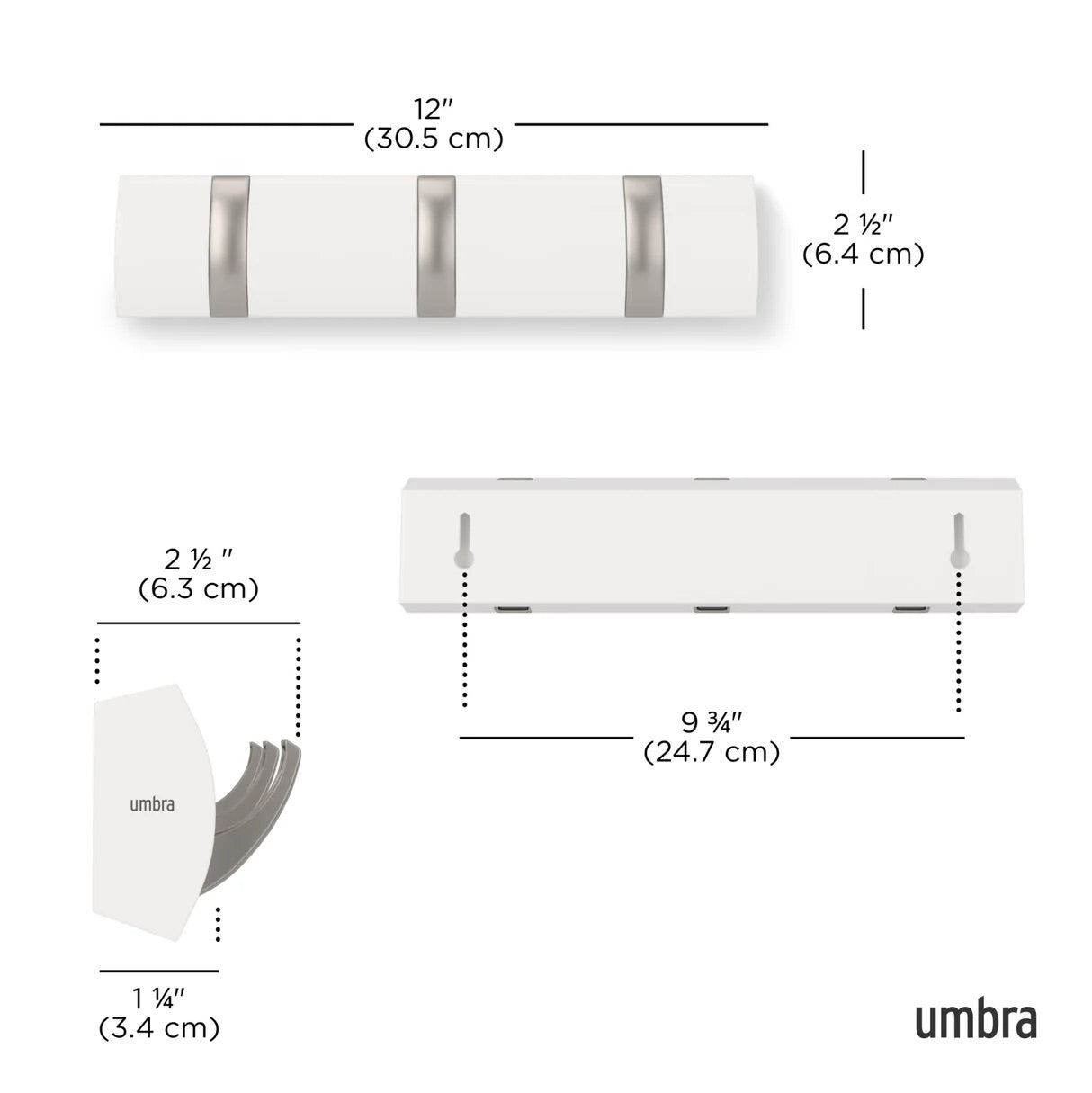 WALL MOUNTED HOOK - WHITE/NICKEL