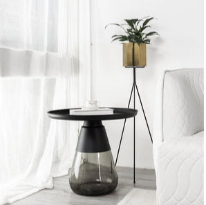50% OFF! END TABLE - SMOKE GREY GLASS/MATTE BLACK ALUMINIUM