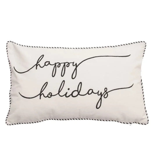 50% OFF! PILLOW, HAPPY HOLIDAY - CREAM/BLACK