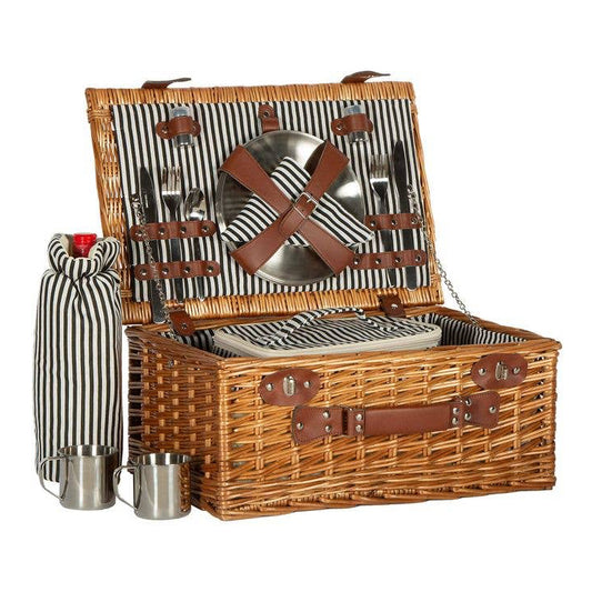 PICNIC BASKET, WILLOW - SERVICE FOR 4