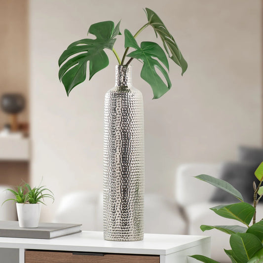 VASE, BOTTLE SHAPED - HAMMERED CERAMIC