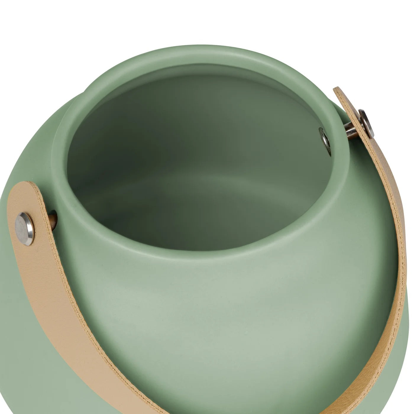 VASE, MATTE GREEN - CERAMIC W/LEATHER HANDLE