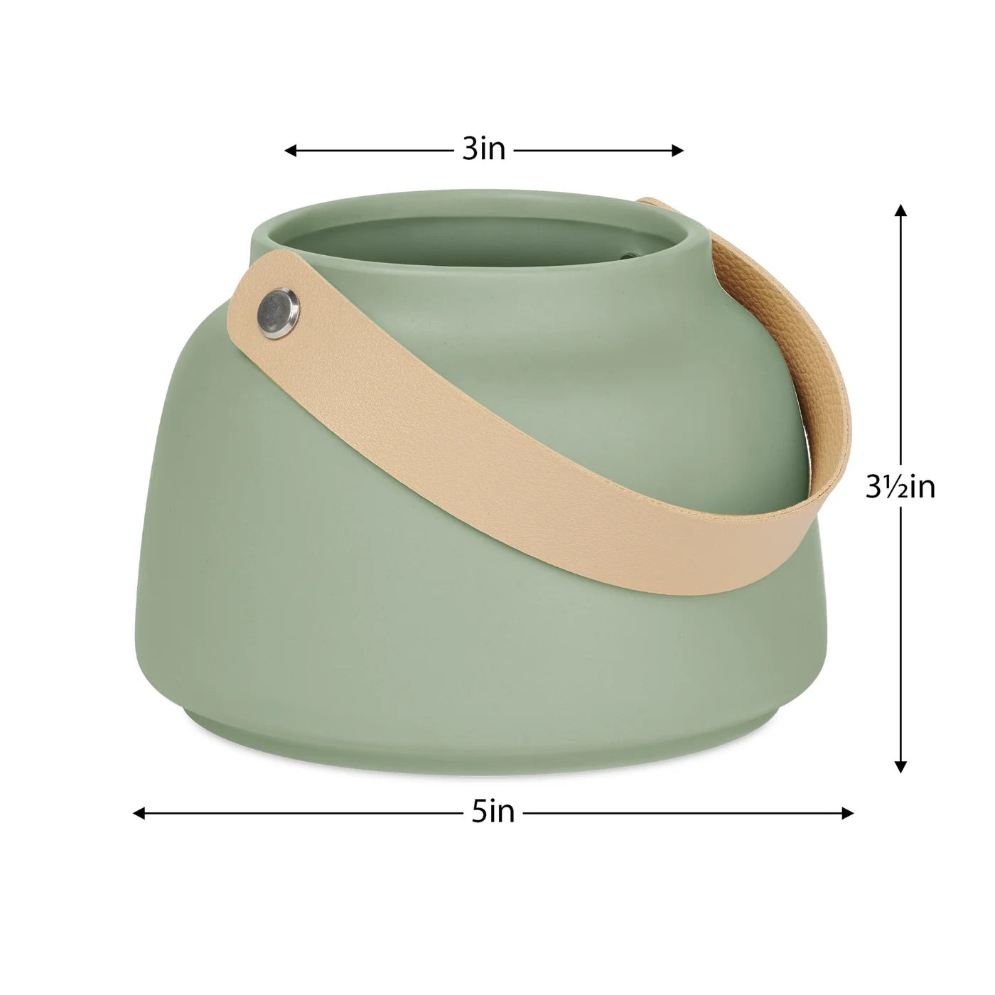 VASE, MATTE GREEN - CERAMIC W/LEATHER HANDLE