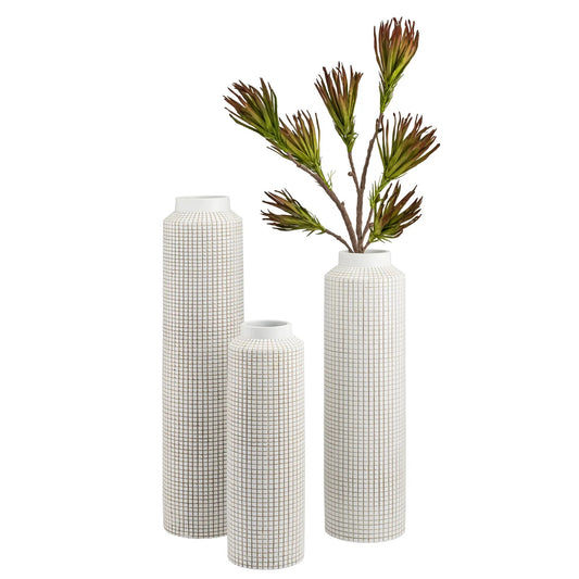 FLOOR VASE, GRID - CARVED RESIN