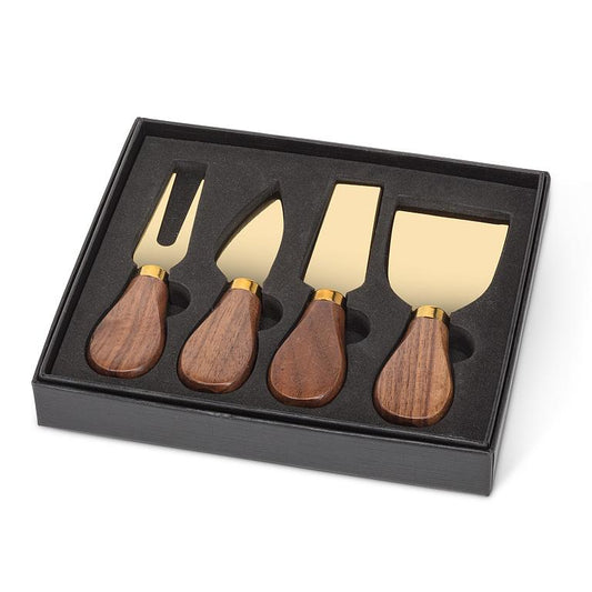 CHEESE KNIVES, 4PCS - WALNUT HANDLE/GOLD