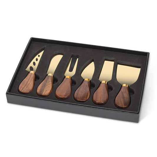 CHEESE KNIVES, 6PCS - WALNUT HANDLE/GOLD
