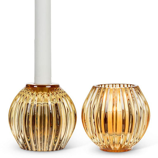 CANDLE HOLDER, REVERSIBLE (TAPER/TEALIGHT) - AMBER