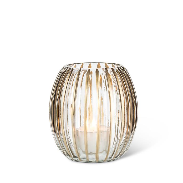 CANDLE HOLDER, RIBBED - CLEAR/GOLD
