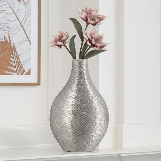 VASE EMBOSSED ALUMINIUM - PEWTER