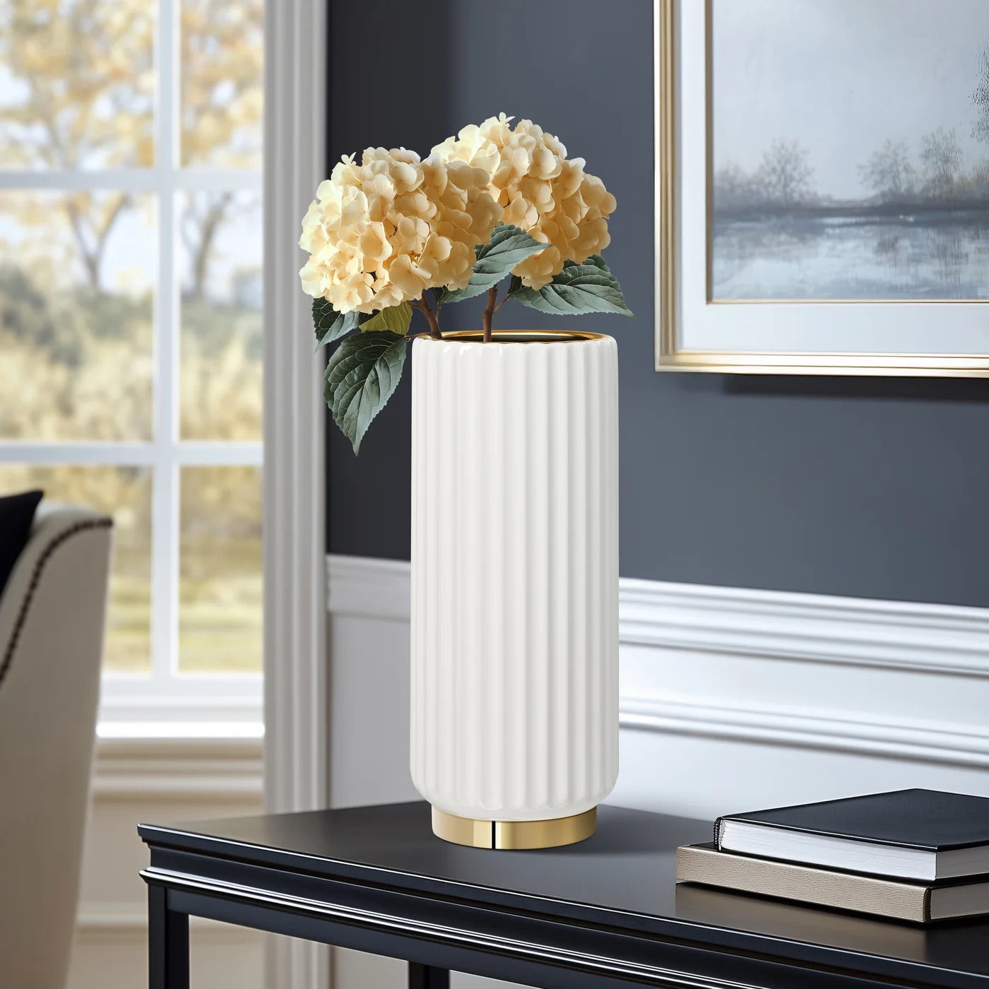 VASE - WHITE/GOLD, CERAMIC