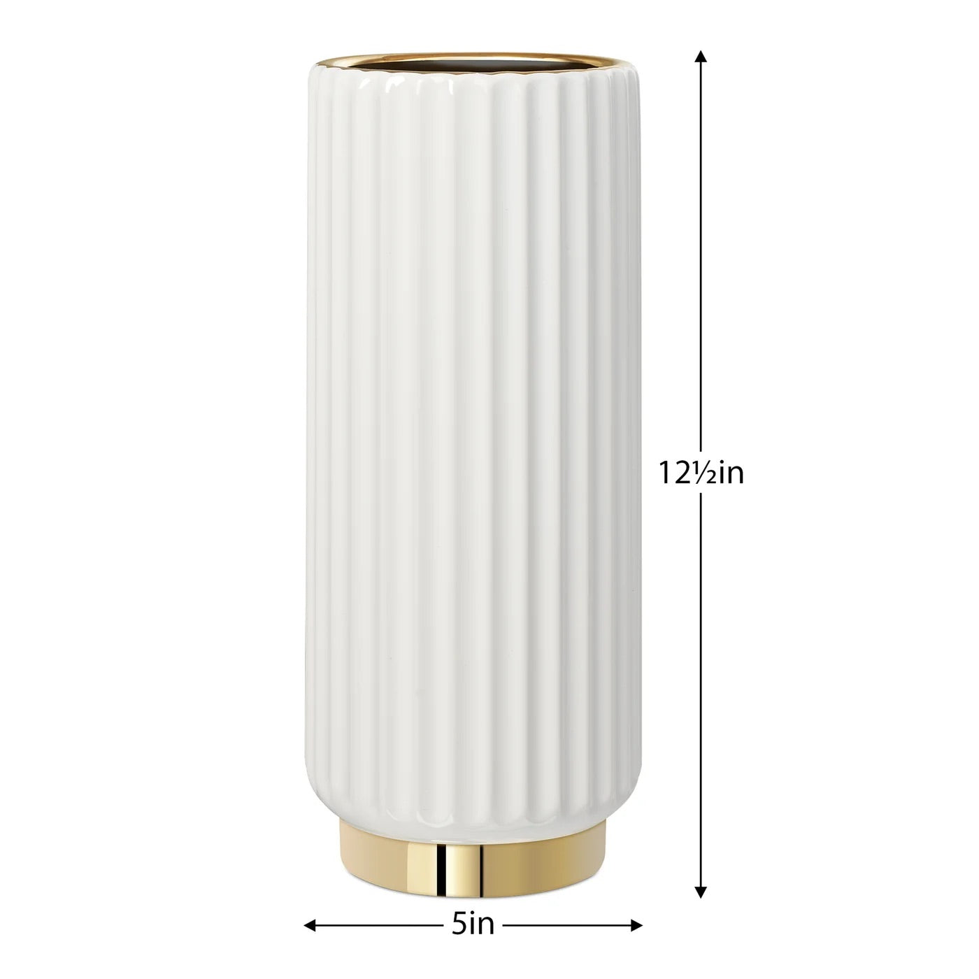 VASE - WHITE/GOLD, CERAMIC