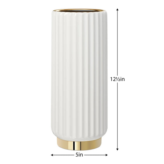 VASE - WHITE/GOLD, CERAMIC