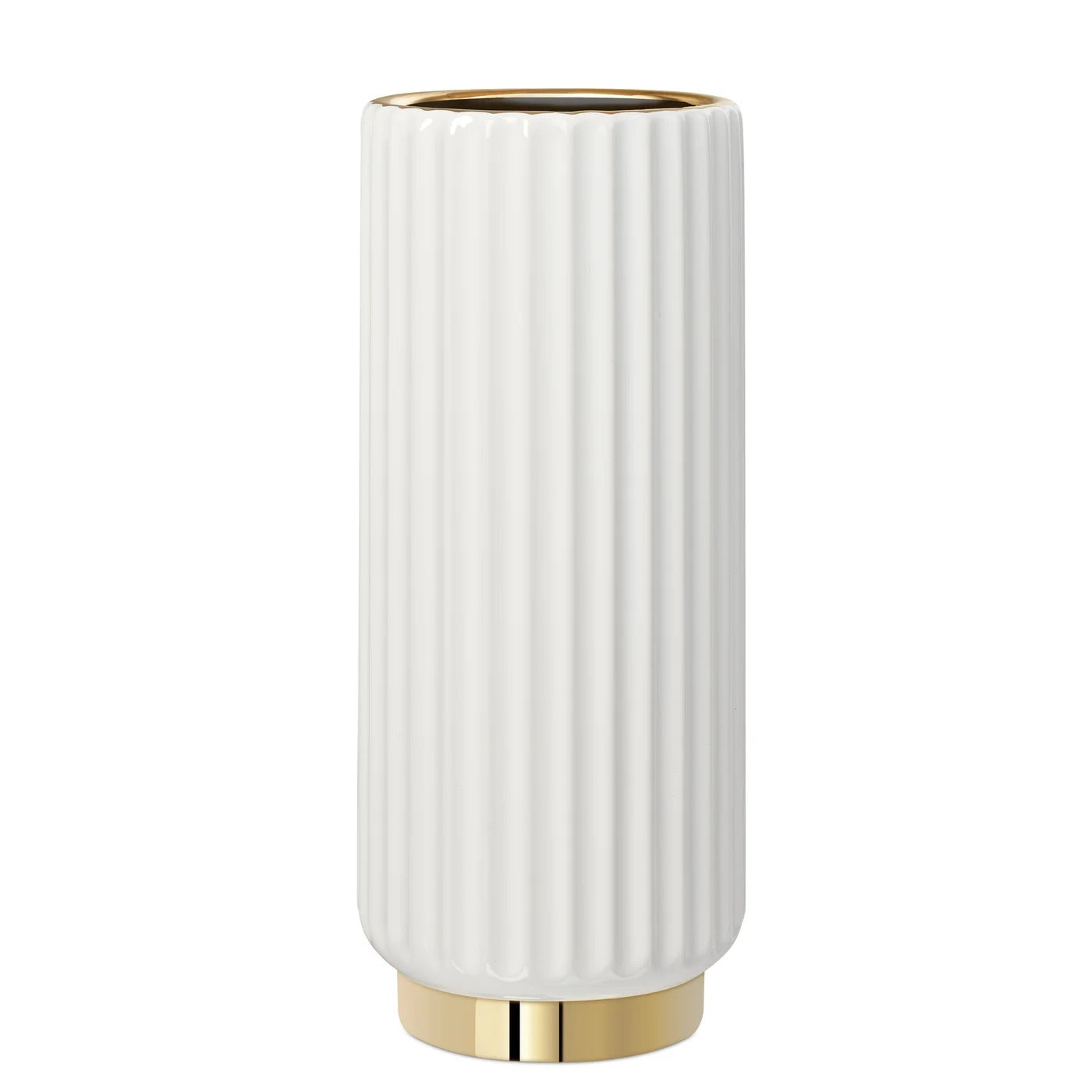 VASE - WHITE/GOLD, CERAMIC