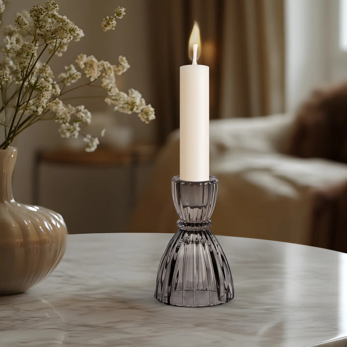 CANDLE HOLDER - FACETED GLASS