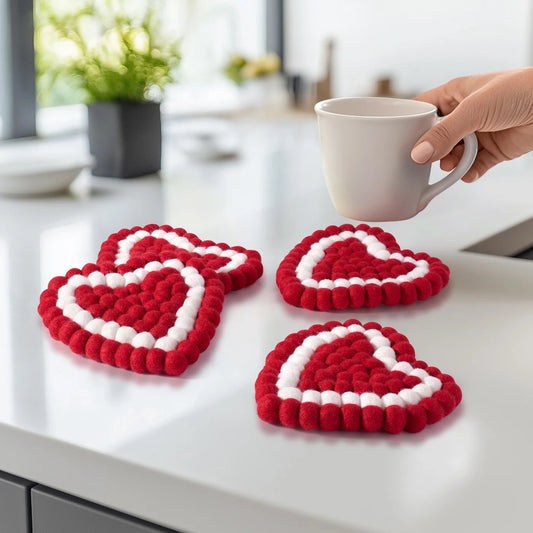 COASTER, FELT - HEART, SET OF 4