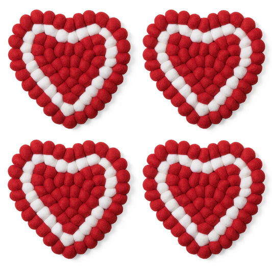 COASTER, FELT - HEART, SET OF 4