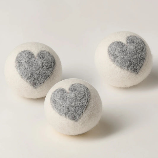 DRYER BALLS, FELT/HEART DESIGN - SET OF 3
