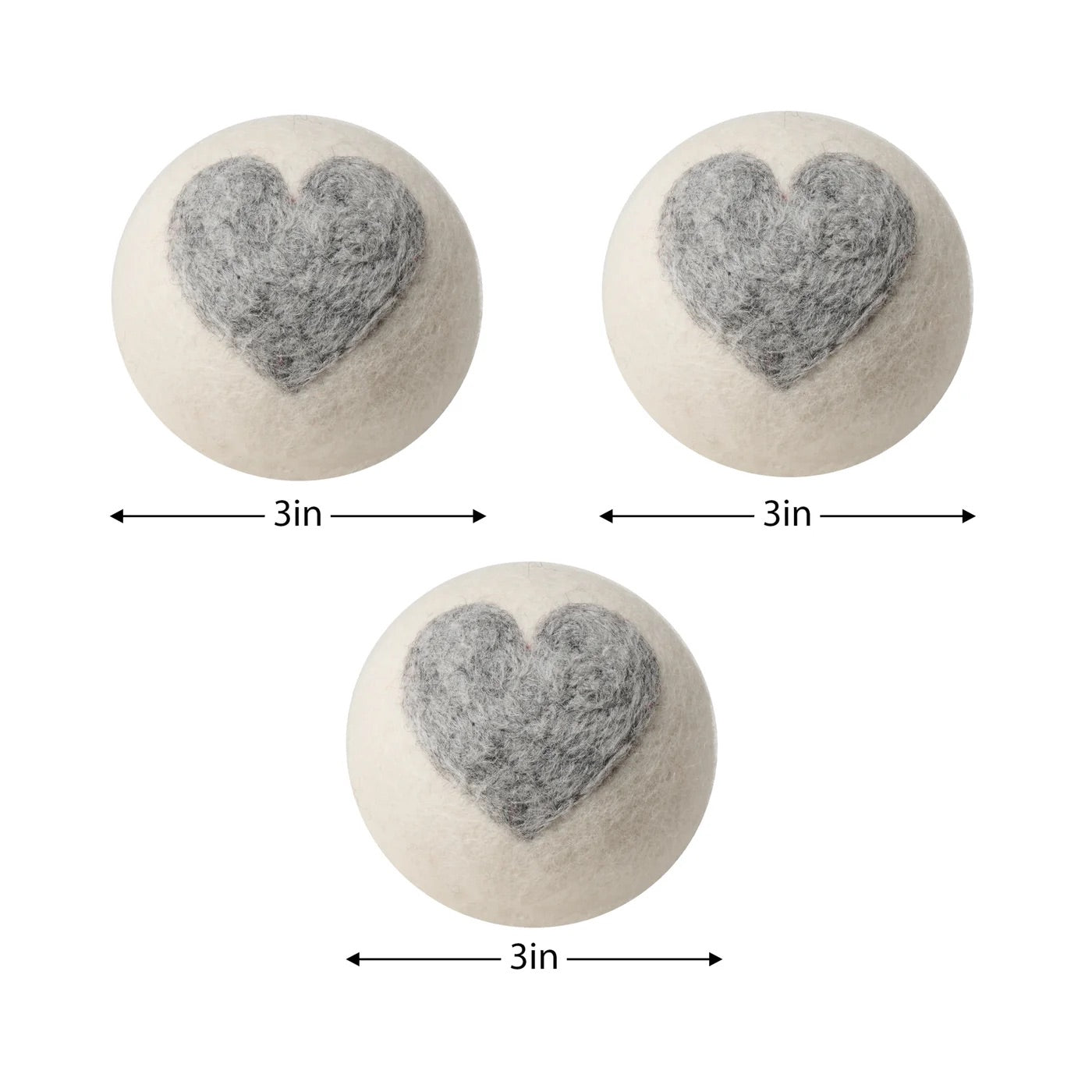 DRYER BALLS, FELT/HEART DESIGN - SET OF 3