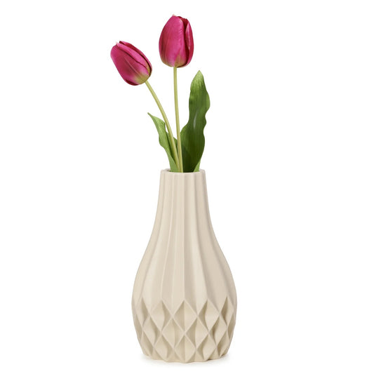 VASE, CERAMIC - BULB, BEIGE