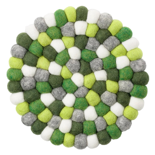 TRIVET, BALL FELT/ROUND - GREEN/GREY/WHITE