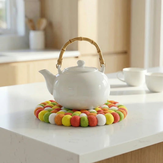 TRIVET, BALL FELT/ROUND - CITRUS COLORS
