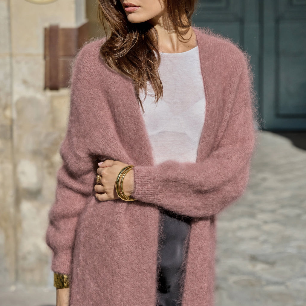 CARDIGAN, LONG - KID MOHAIR, OLD ROSE