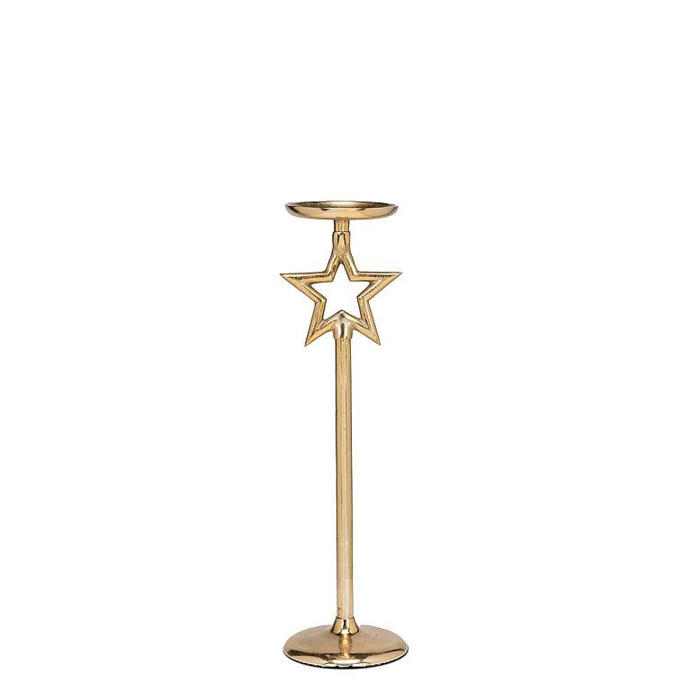 CANDLE HOLDER/PILLAR - GOLD/STAR