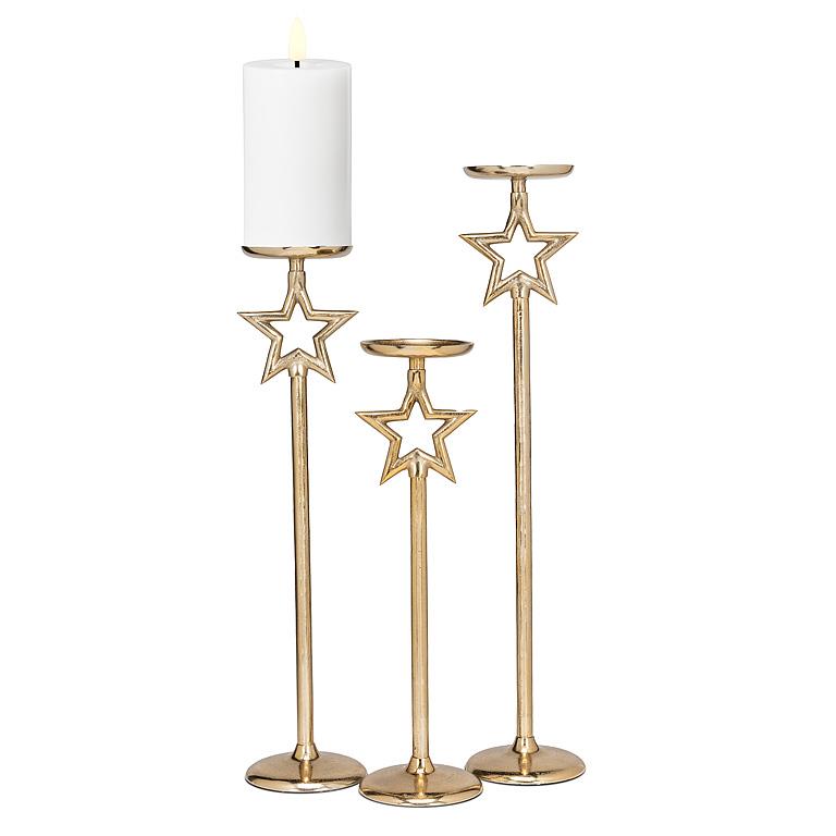 CANDLE HOLDER/PILLAR - GOLD/STAR
