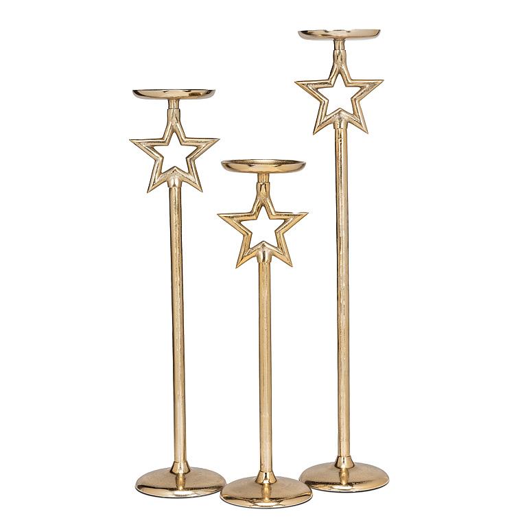 CANDLE HOLDER/PILLAR - GOLD/STAR