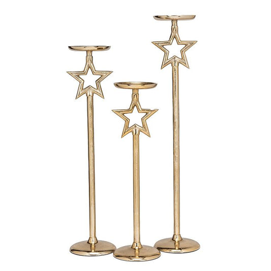 CANDLE HOLDER/PILLAR - GOLD/STAR