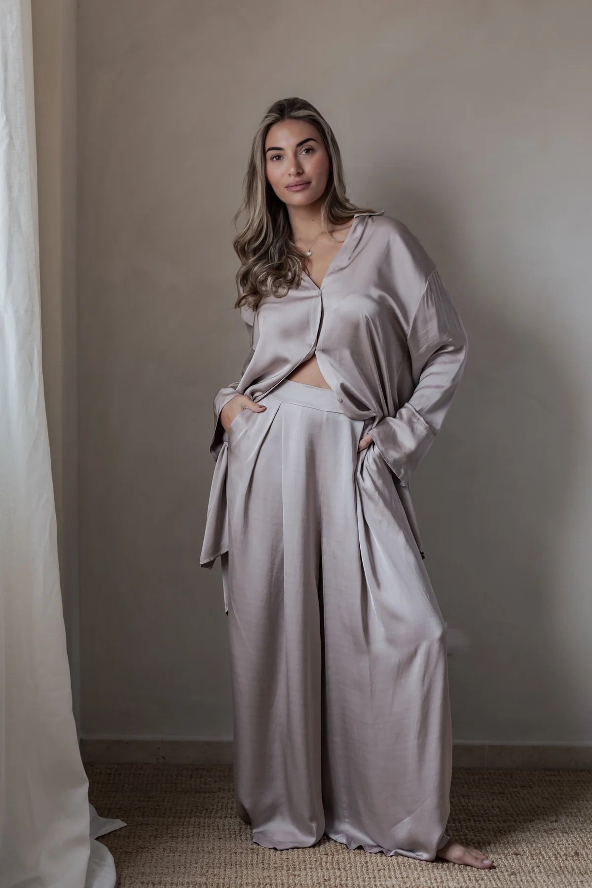 PANTS SHINE, SATIN LUXE - SILVERPINK