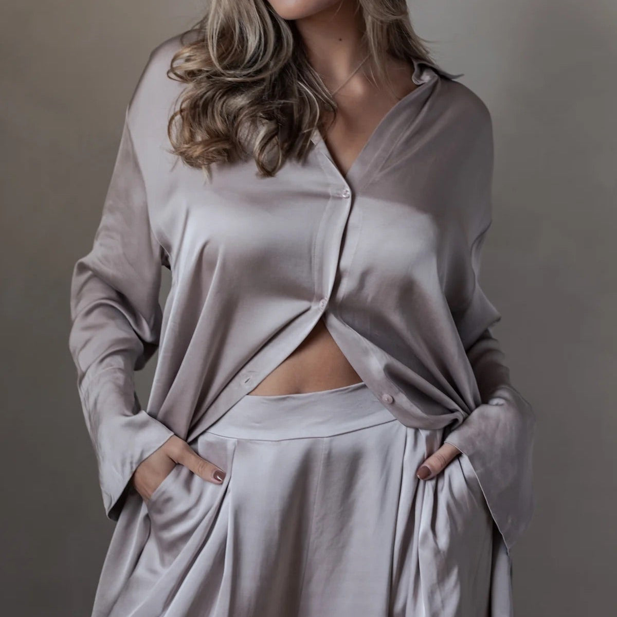 PANTS SHINE, SATIN LUXE - SILVERPINK